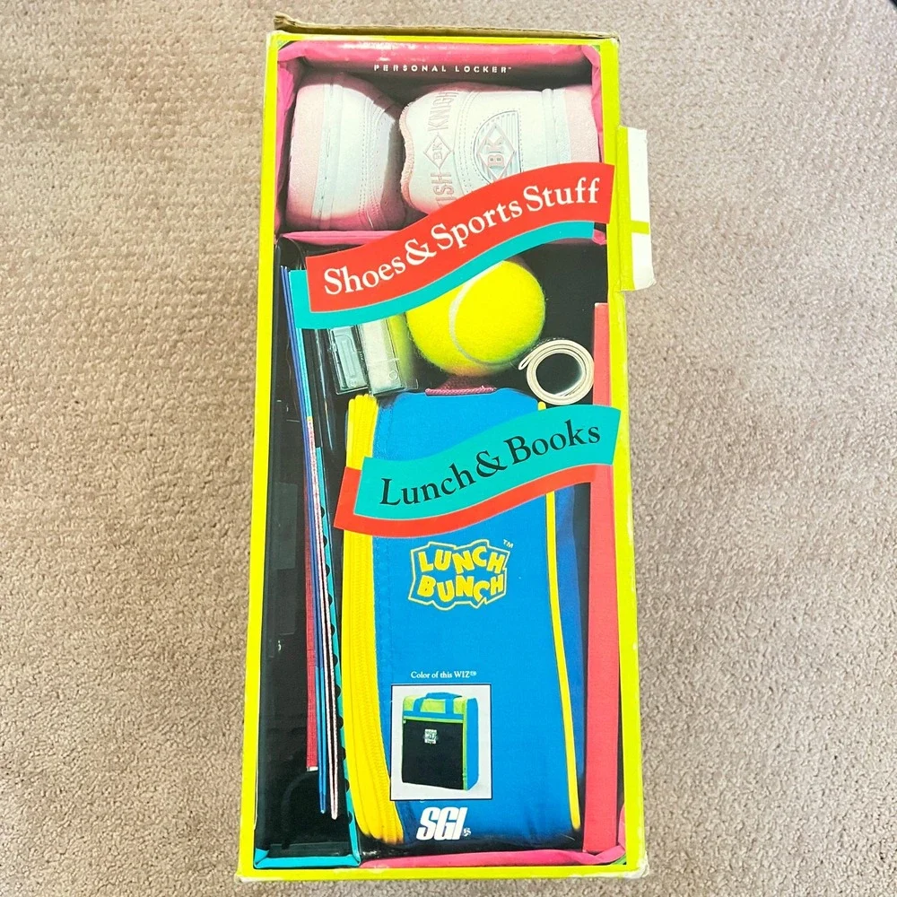 Vtg SGI Wiz Personal Locker Backpack Organizer Neon Grn Blue 90s Kid Bag 15x12x6